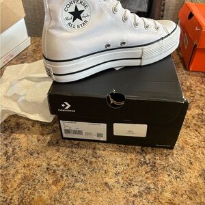 Converse White High Top Platform Canvas Sneakers